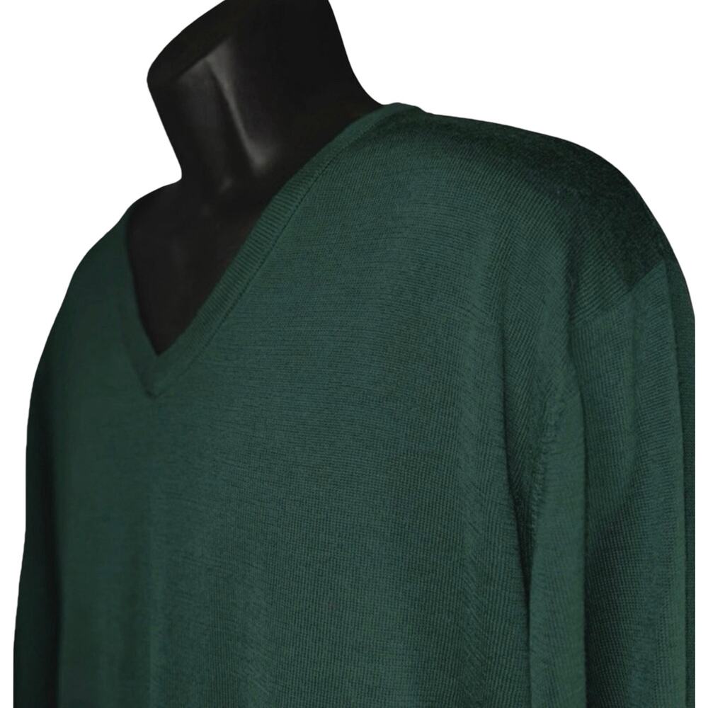 FIELDS Large Washable Australian Merino Wool Luxury Sweater Forest Green V Neck - Picture 4 of 7